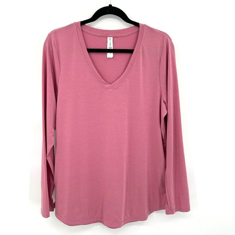ATHLETA Pink Essential V-Neck Long Sleeve Oversized Tee Shirt Size Large